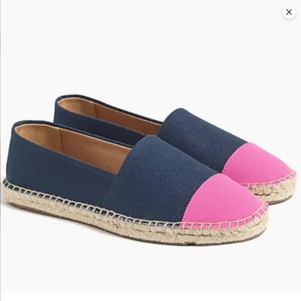 J Crew Color Block Navy Pink Espadrille Flat - Size 8.5